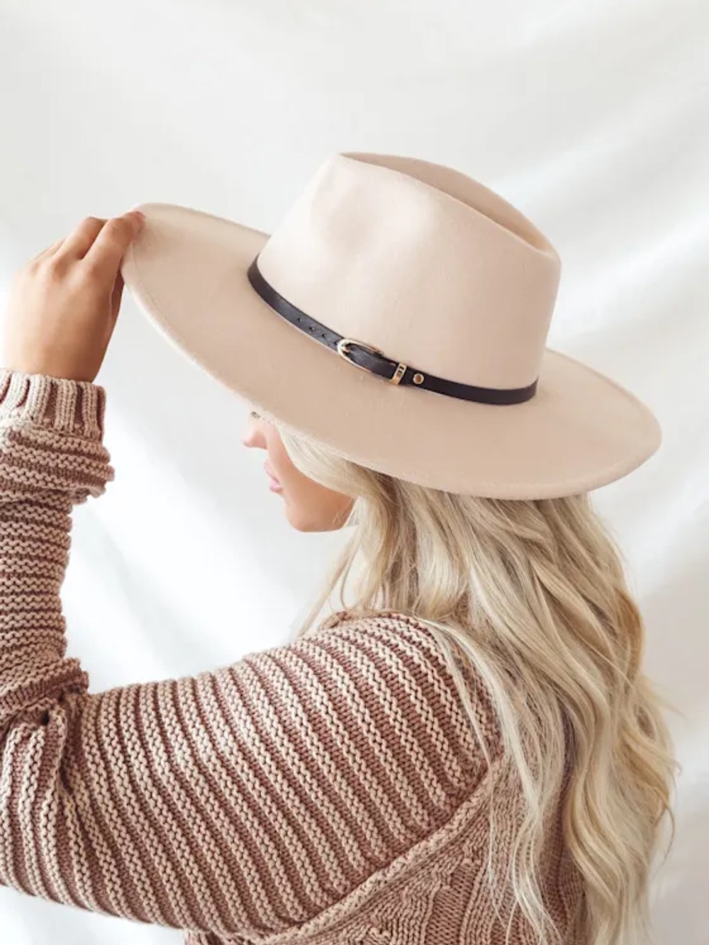 Lulu's Cream Wide-Brim Fedora with Black Band